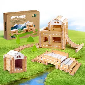 Notchies Jovi-mindly Notchies Wooden Blocks Montessori Toys for Kids Ages 4-8 96-Piece Set with Storage Bag FSC Certified Non-Toxic Eco-Friendly Creative Construction Game Safe for Home & School