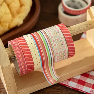 5 Rolls/Box Washi Tape Set, Traditional Japanese Paper Material, Vintage Striped and Grid Patterns, Perfect for Bullet Journals and Bottle Decoration, Scrapbook Materials