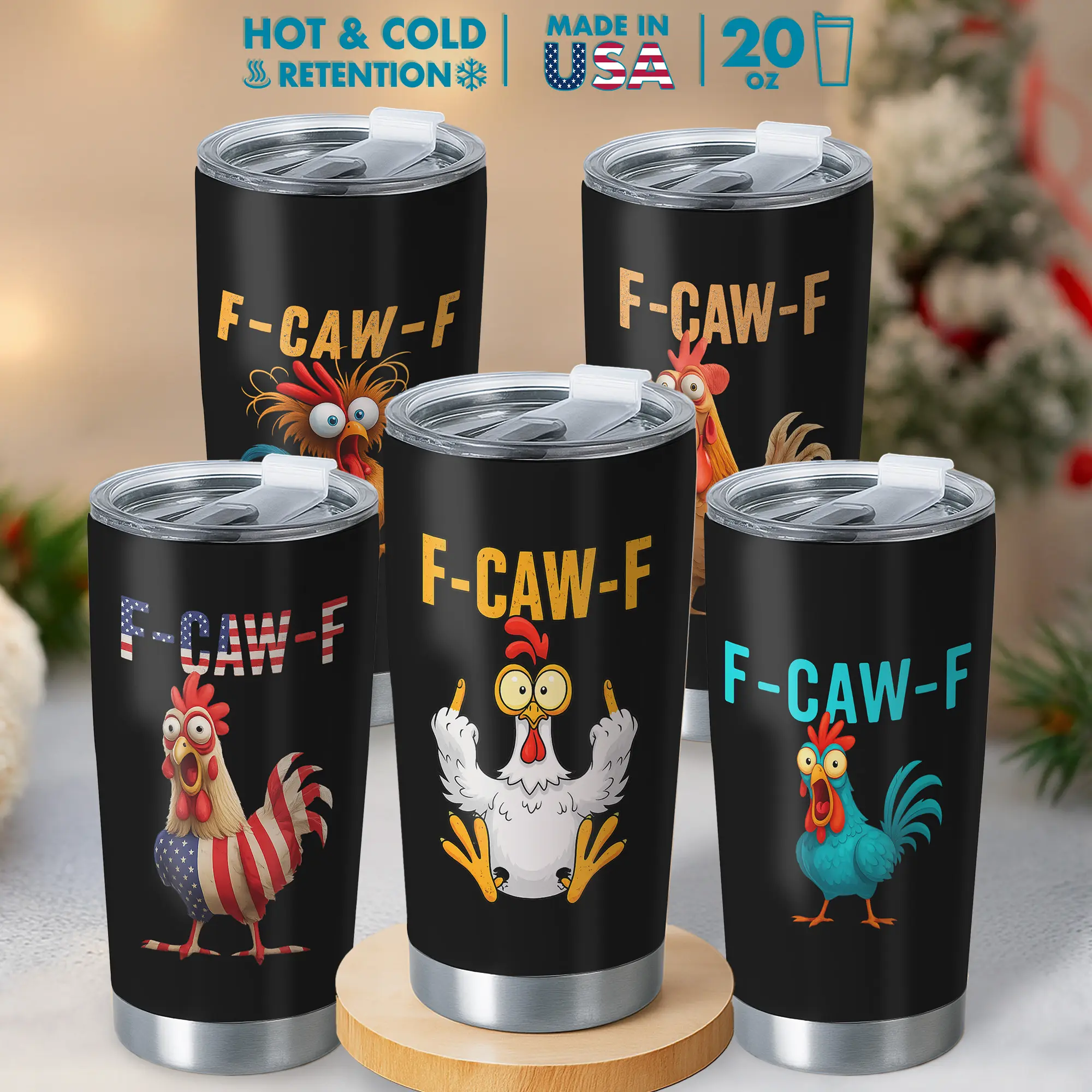 20oz Insulated Stainless Steel Chicken Tumbler - F-CAWF Sarcastic Rooster Flask, Portable Beverage Bottle, Novelty Farm Life Animal Gift for Coworkers, Best Friends Kitchenware Drinkware