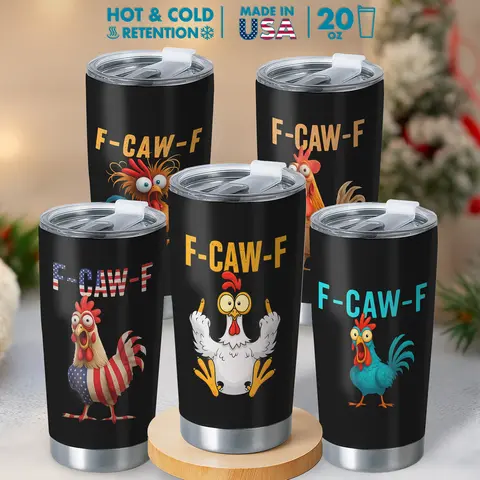 20oz Insulated Stainless Steel Sassy White Chicken Tumbler - F-CAWF Humor Rooster Flask, Portable Modern Coffee Bottle, Novelty Farm Animal Kitchenware Gift for Best Friends, Farm Life Drinkware