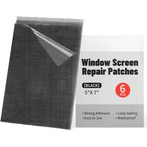 5" x 7" Black/Grey Screen Repair Kit, 6 count Window Screen Patch Repair Tape for Mesh Window Door,  Adhesive Fiberglass Mesh Pacth Tape