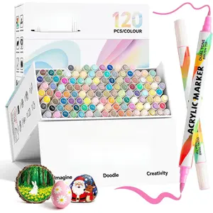 Markers Set, 120 Colors, Dual Tips (Brush & Fine), Water-Based  Markers for Rock, , Glass, Fabric, Ceramics & DIY Crafts