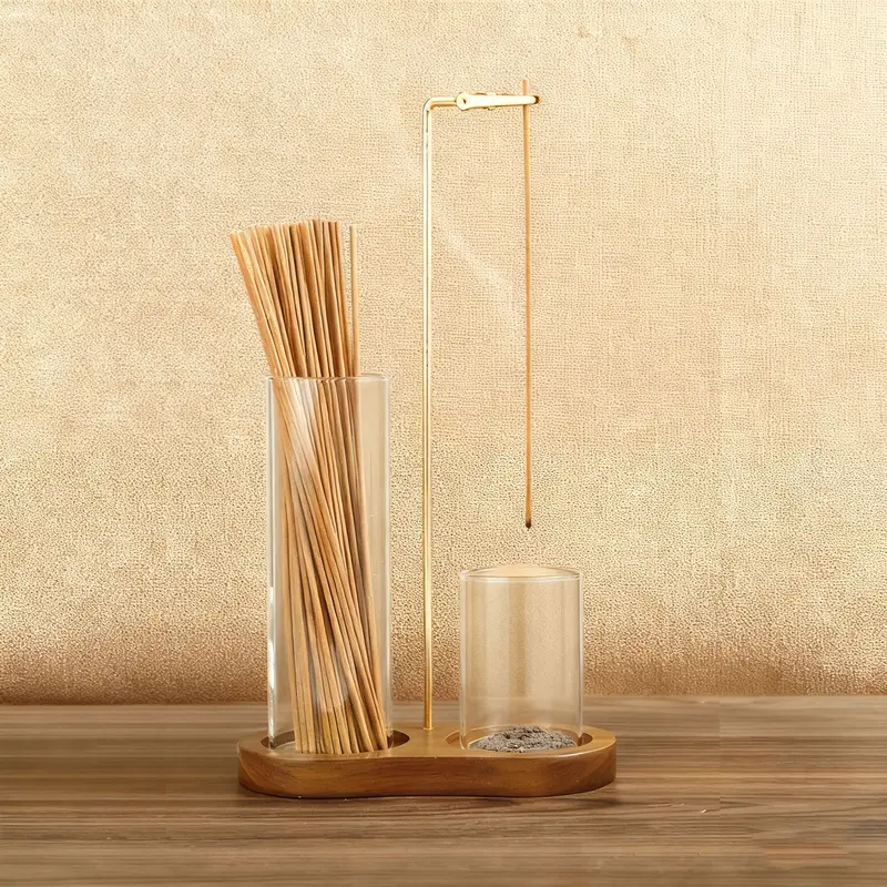 2-in-1 Non-Chemical Anti-Ash Energy Stick Incense Holder - Countertop Design with Glass Ash Catcher, Incense Organizer, Light Base - for Meditation, Aromatic Sage, Spa Use, Home Scent Decor