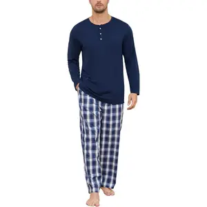 Mens Pajama Set Long Sleeve, Pajamas Made from Bamboo Pulp Viscose and Cotton Lightweight PJS Men