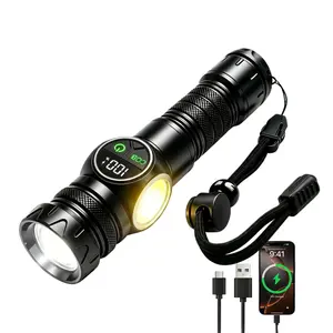 2-in-1 Super Bright Flashlight & Power Bank with Digital Battery Display, USB Rechargeable, Zoomable, IPX6 Waterproof, Adjustable Brightness for Camping, Emergency, Hiking, Fishing, Power Outage, Dog Walking, Car Repair & Father's Day Gifts
