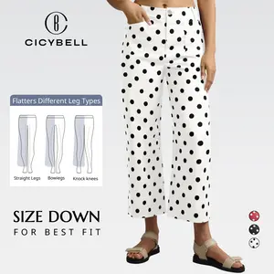 Cicy Bell Womens Cropped Striped Jeans Casual High Waisted Stretchy Polka Dots Straight Leg Denim Pants with Pockets