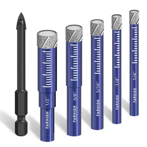 6 Pcs Diamond Drill Bit Set for Porcelain, Tile, Ceramic, Pots, Glass, Granite, Concrete, Masonry, Stone, Tile Drill Bits 1/4", 5/16", 3/8", 1/2" with Carbide-Tipped Drill Bit 1/4"