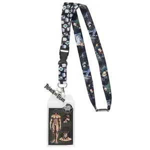 Attack On Titan Reversible ID Lanyard Badge Holder With Metal Logo Charm And Collectible Sticker