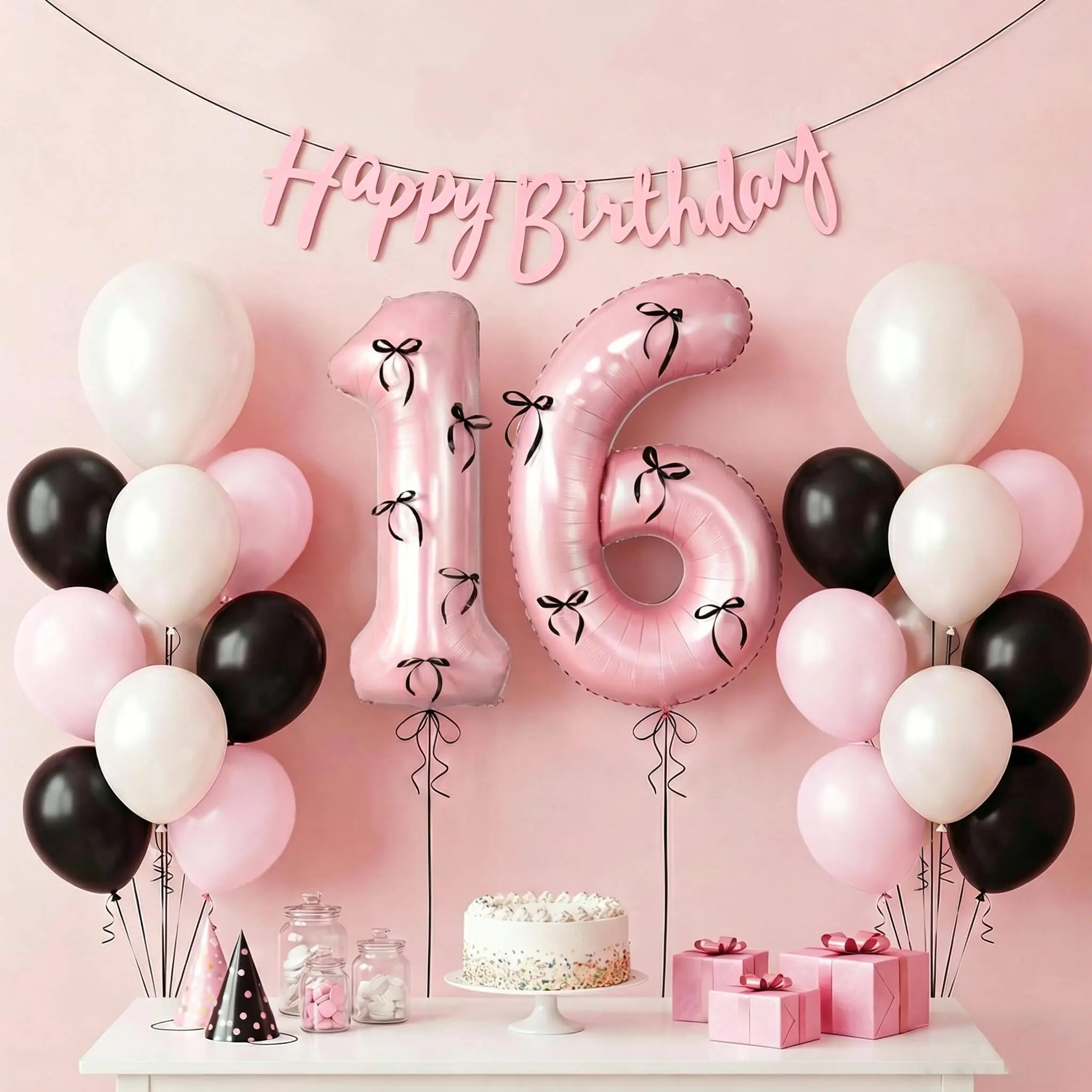 Sweet 16 Birthday Decorations for Girls, Balloons, 16 Balloon Number, Happy Birthday Banner, Butterfly Banner, Party Supplies