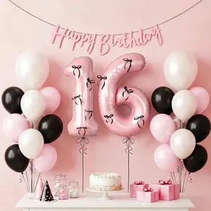 Sweet 16 Birthday Decorations for Girls, Balloons, 16 Balloon Number, Happy Birthday Banner, Butterfly Banner, Party Supplies