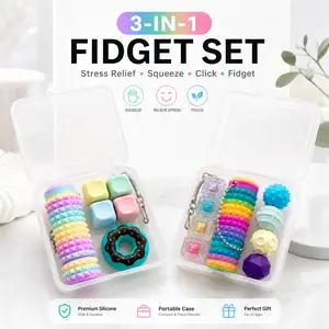 3-IN-one Fidget Toys, Fidget Keychain Keyboard, Portable Travel Pain Fidget-3D Printed Spiky Grippie Stim Keychain, Stress-Relieving Magnetic Balls,EDC Poker Gift for Friends