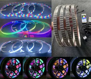 Quad Row 4x 15.5'' Dream CHASING Wheel Ring Lights Addressable LED Tire Rings Lighting Off-Road For Car Truck Bluetooth+Remote
