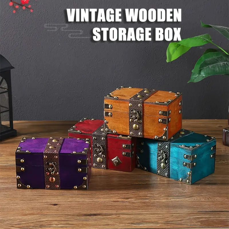 Vintage-Style Locked Storage Box for Film Props, Collectibles, And Secret Room Evidence, Small Wooden Box, Jewelry Boxes Organiser 【Red】