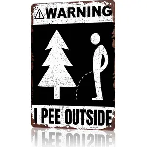 Warning I Pee Outside Funny Camping Aluminum Metal Sign 8x12 Inch, Funny Outdoor Camping Themed Wall Decor for Cabin, Campsite & Garage, Rustic Plaque