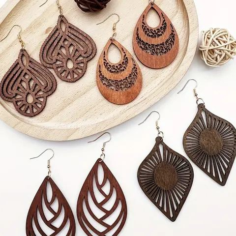 Boho Style Hollow Out Leaf & Water Drop Design Dangle Earrings, Fashion Jewelry for Party, Daily Clothing Decor, Trendy All-match & Exquisite Jewelry for Birthday Gift, Trendy Fashionable Accessories, Earrings Dangling