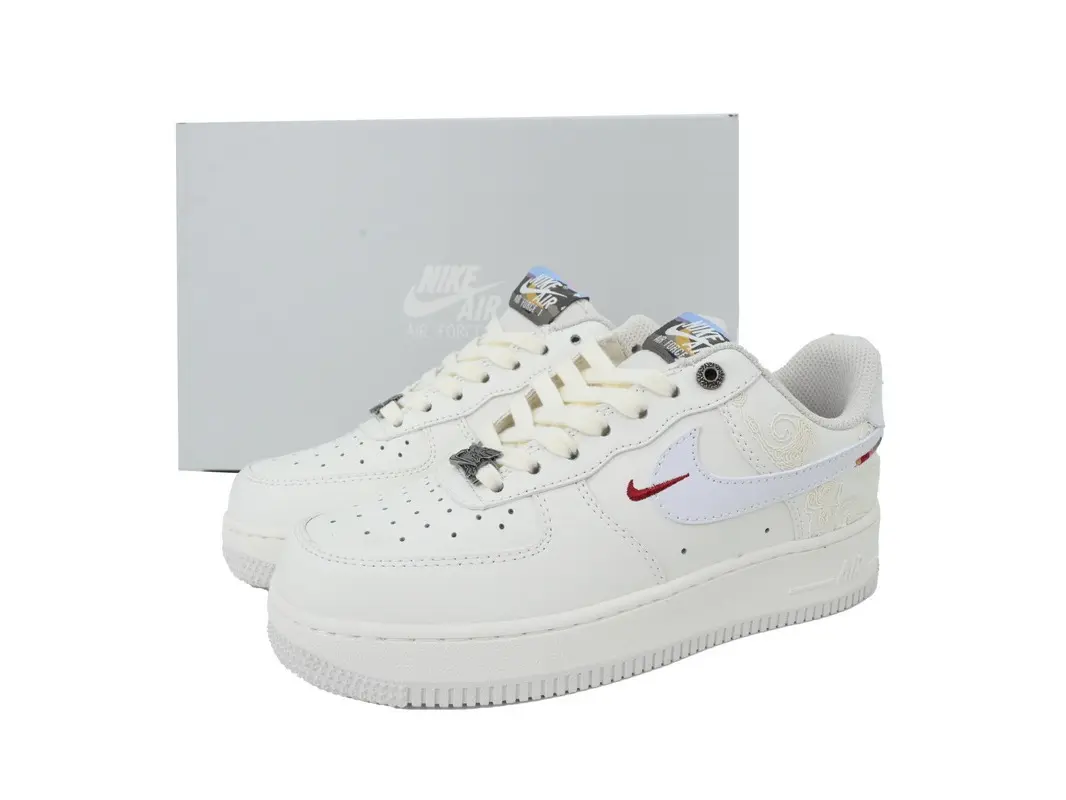 Off-white Embroidered Mini Red Swoosh Limited Low-top Sneakers, Exotic Chinese Style Unisex Breathable Wear-resistant Daily Casual Shoes