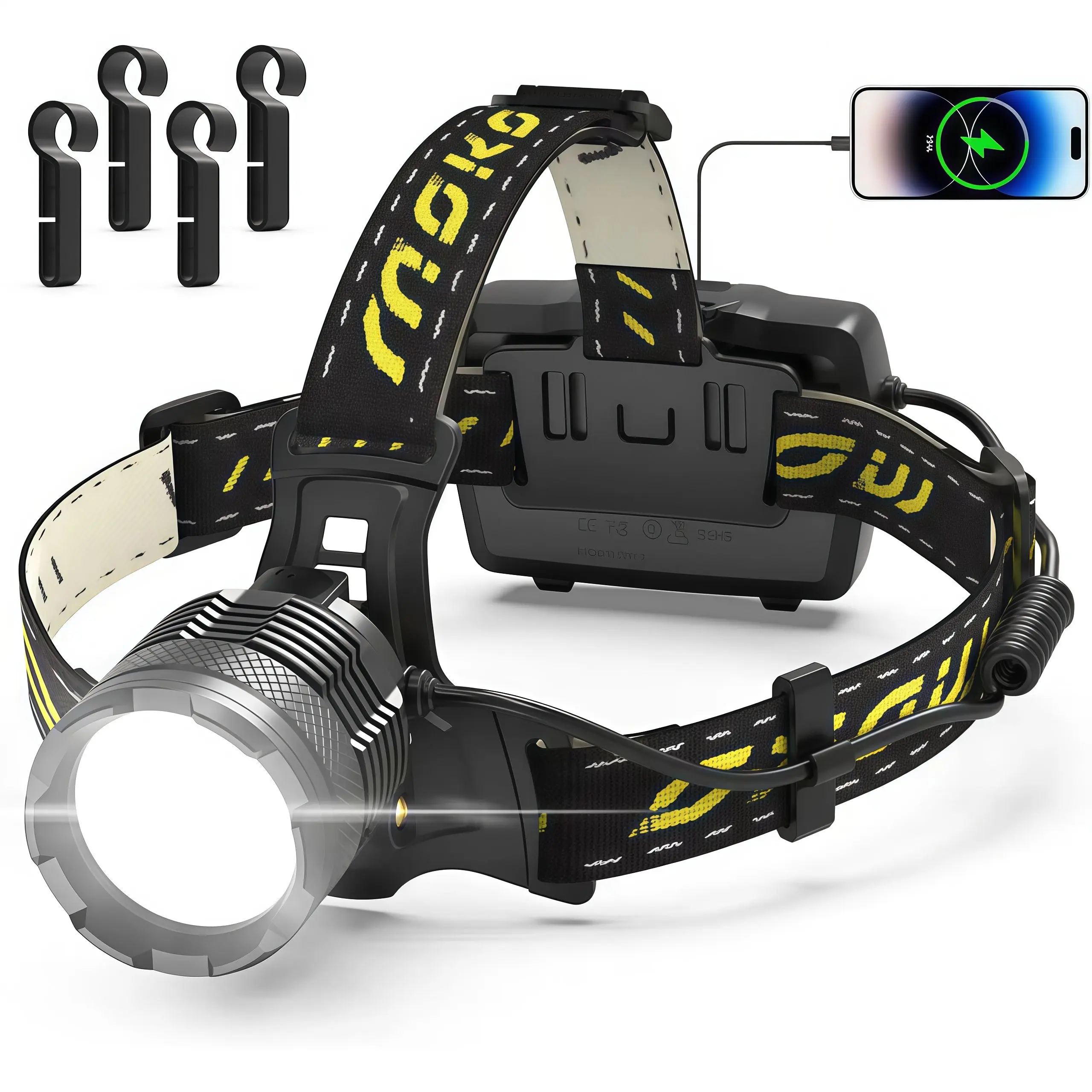 Rechargeable Headlamp, 150000 Lumens Super Bright LED Head Lamp with 5 Modes,Adjustable Head Lights for Forehead, Long Runtime Waterproof HeadLamps for Camping Hunting Hiking waterproof headlight