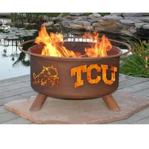212 MAIN Texas Christian University Patina Steel Heavy Duty Fully Built Wood Burning Fire Pit - Portable Outdoor Fire Pit for Patio Use, Heavy Duty Firepit
