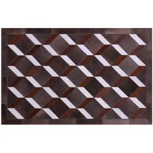 3' 2" X 5' 0" Brown & White Natural Cowhide Hand Stitched Rug - C3405