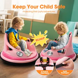PHI VILLA Bumper Car for Toddlers, 12 V Electric Ride On Car for Kids w/Parent Remote Control, 360° Spin, LED Lights & Music,DIY Stickers, for Boys & Girls