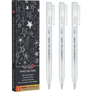 White Gel Pens, 0.5mm Extra Fine Point Opaque Archival Ink Pen for Journaling, Art, or Drawing - For Artist Gifts, Holiday Gifts & DIY Projects, 3 Pack