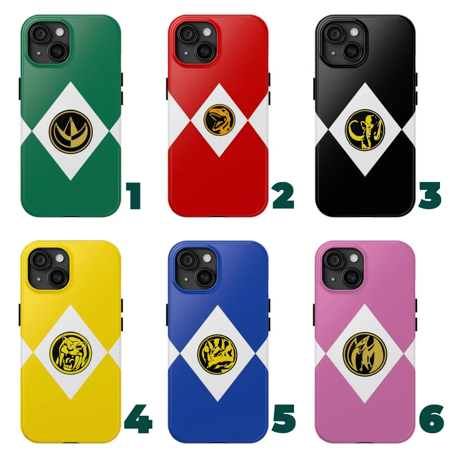 6 styles Trendy 90's Super Hero Tough Phone Case, Power Rangers phone case - Perfect Protection for Iphone 16 15 14 13 Plus Pro Max & SS Plus Ultra