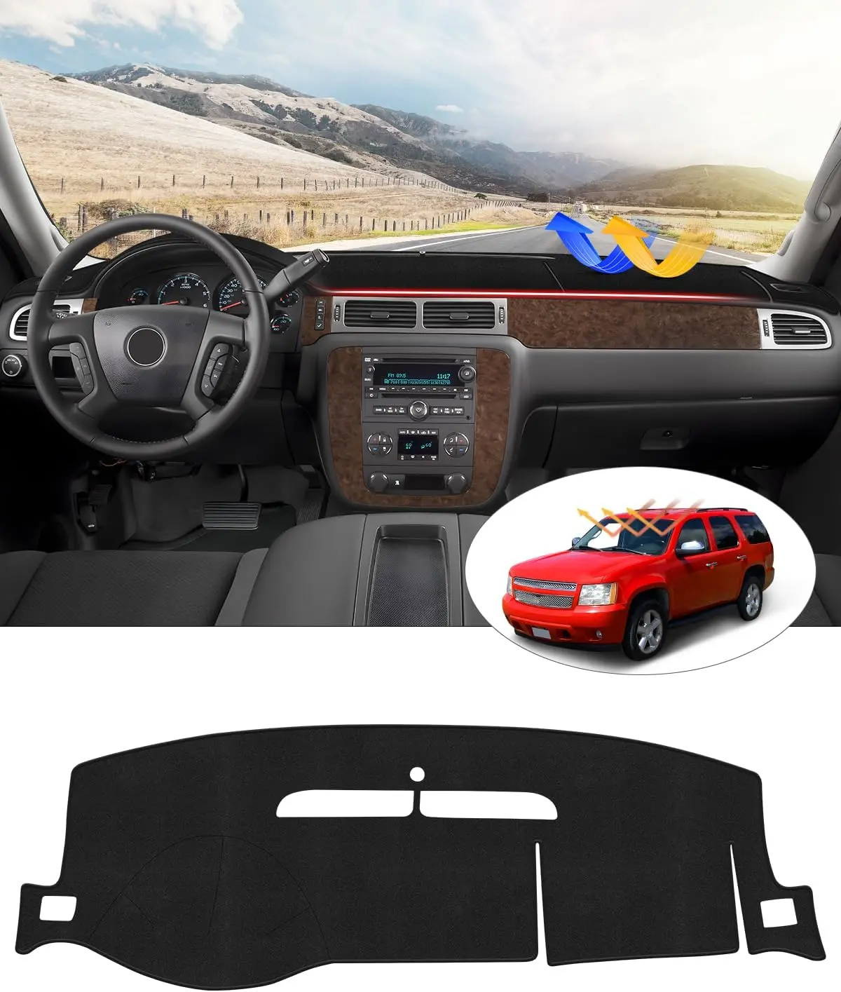KUST Custom Fit Dashboard Cover for 2007-2013 Chevy Silverado & GMC Sierra, Non-Slip Auto Parts Accessory with UV Protection, Easy Installation, Car Accessories for Vehicle Interiors, Auto Parts Accessories