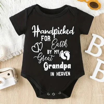 Hand Picked For Earth By My Great Grandma In Heaven Baby Bodysuit - Newborn Short Sleeve Onesie