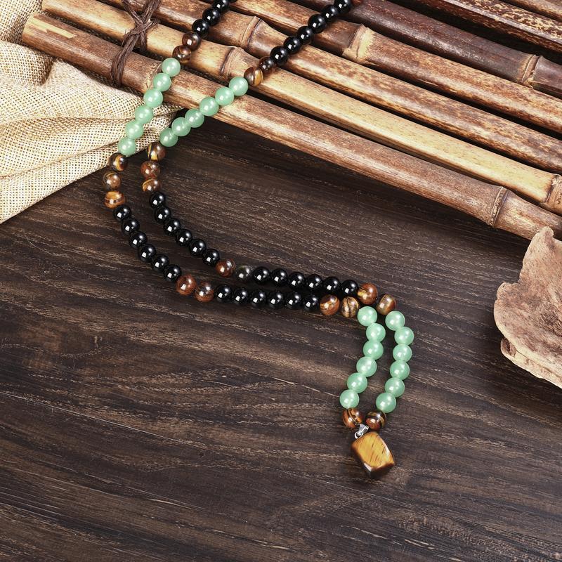 Money Attraction Necklace With GreenAventurine & Tiger Eye Pendant Healing Crystal Stone ，Anniversary, Vacation &Theme Parties Jewelry Charms Abundance Crystal bracelet，Long Chain，Sweater chain，Ideal Gift Jewelry for Men and Women