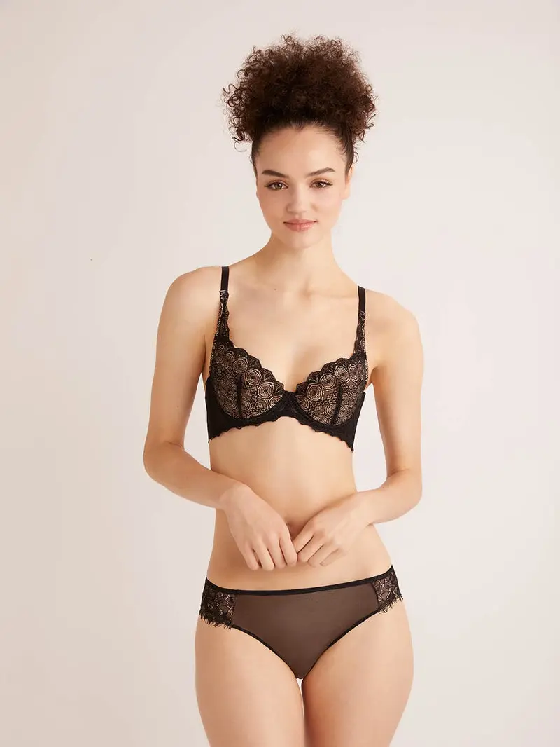 The Little Bra Company Naomi Demi Cup Bra - Women's Cotton-Lace Underwear with Customized Straps, Geometric Details