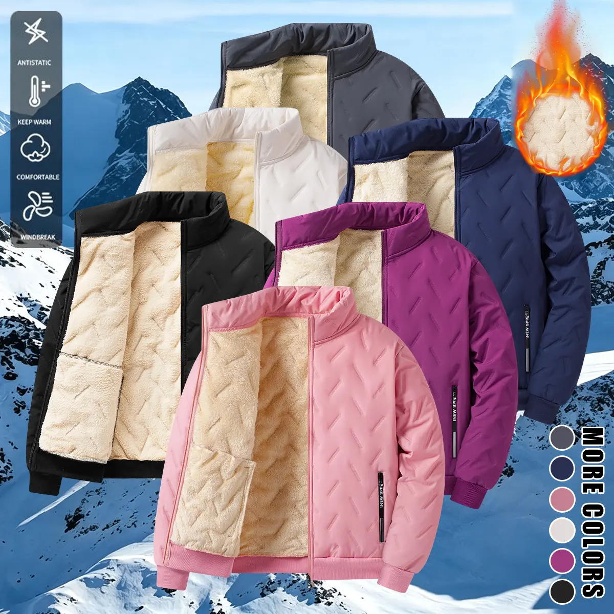 Women’s home jacket, cold-weather outerwear for autumn/winter with a stand collar and fleece lining; casual everyday wear with a classic, stylish cut; comfortable, close-fitting design; thickened inner lining with extra fleece insulation; warm jacket; fle