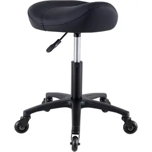 Saddle Stool, Rolling Stool with Wheels, Adjustable Saddle Chair for Salon, Massage, , Kitchen, Max Load 400 lb,  Black