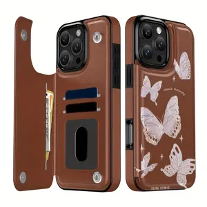 Shockproof Wallet Case with Card Holder - Artistic Butterfly Design for iPhone 17/16/15 Pro Max 14 Plus/13/12/11 Pro/Air