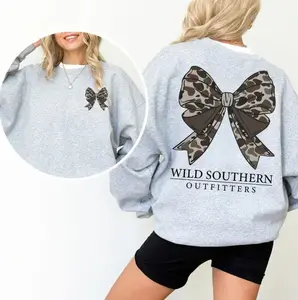 Camo Bow Wild Southern Outfitters Sweatshirt, Trendy Western Preppy Pullover With Back & Front Bow Print, Cute Country Girl Fall Crewneck