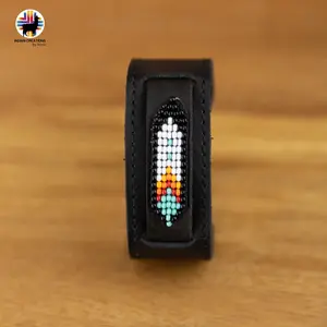 Indigenous Creations Beaded Cuff Bracelet Handmade by Indigenous Hands Leather Unisex Adjustable Strap 10.5" Length 9" Adjustable Cuff Handcrafted Elegance