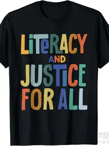 Men' & Literacy & Justice for All Libraries Banned Books T-Shirt - Heavyweight 180gsm Retro Multicolor Banned Books Graphic Tee, Unisex Adult Short Sleeve Round Neck Casual Statement Shirt Suitable for Book Lovers & Library Supporters