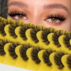 Lashes Fluffy False Eyelashes, 10 Pairs Wispy Eyelashes, Long Dramatic Lashes, 8D Volume Strip Eyelashes, Cat Eye Lashes Pack