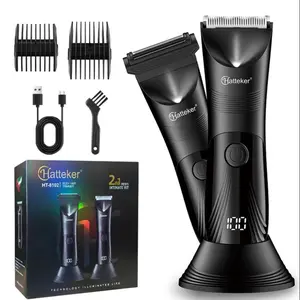 Hatteker 2 in 1 Men's Body Hair Trimmer for Chest and Groin, LED Display, Rechargeable with Light, Perfect for Personal Grooming