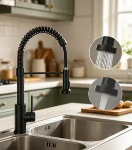 Modern Kitchen Faucet with Pull Down Sprayer Brushed Nickel Single Handle Compact Design Suitable for 1 or 3 Holes Fixtures