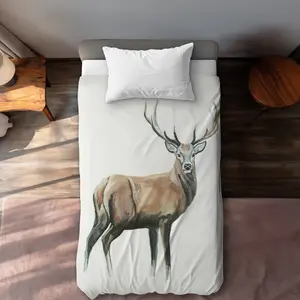 360 Stand Scandinavian Printed Deer Beige Twin Extra Long Duvet Cover - Breathable Microfiber Fabric Bedding for Stylish Home Use, Nature Theme
