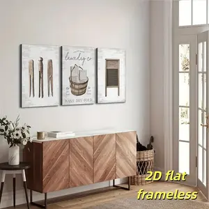 3-piece laundry wall art set cartoon themed wrapped canvas print, decorative art classic modern style, 2D flat printing frameless painting