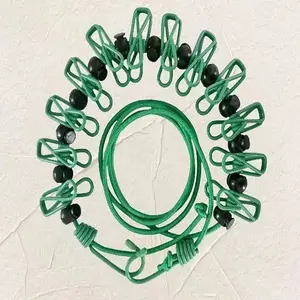 Clothesline 1.8m Long with 12 Clips and 13 Positioning Beads, Durable Outdoor Laundry Line, Easy-To-Use Hanging Kit