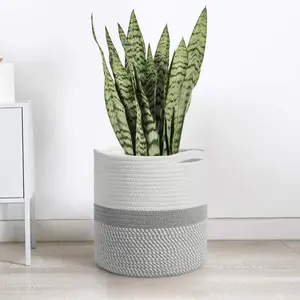 Large Woven Cotton Rope Plant Basket - Simple Design for Your Needs