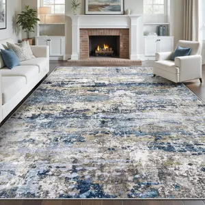 Area Rugs 8x10 for Living Room: Washable Rug Modern Abstract Neutral Soft Non-Slip Low-Pile Indoor Large Carpet for Bedroom Dining Room Playroom  Office (Blue Grey Brown, 8'x10')