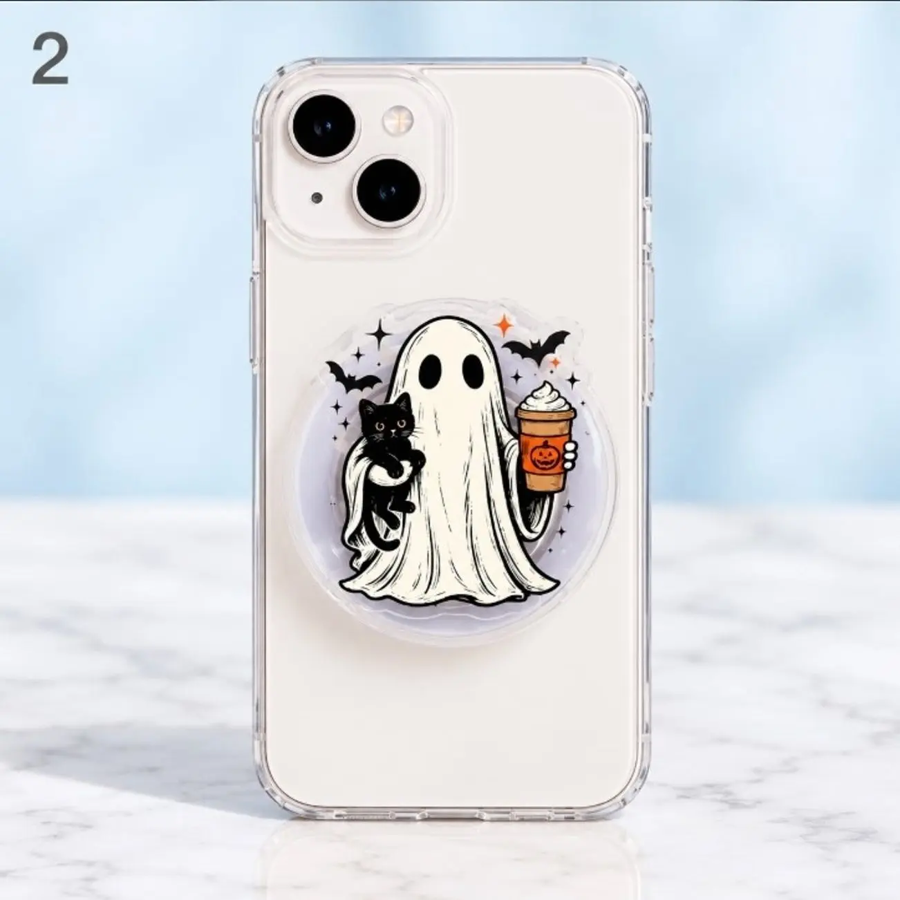 Cute Ghost Cat Magnetic Phone Grip Stand, Halloween MagSafe, Leopard Bow Pumpkin Phone Holder, Spooky Kindle Grip, Fall Gift
