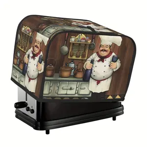Fun Fat Chef Pattern Retro Farmhouse Toaster Cover Washable Dustproof Creative Kitchen Small Appliance Cover with Top Hook Fits Standard 2-Slice Toaster