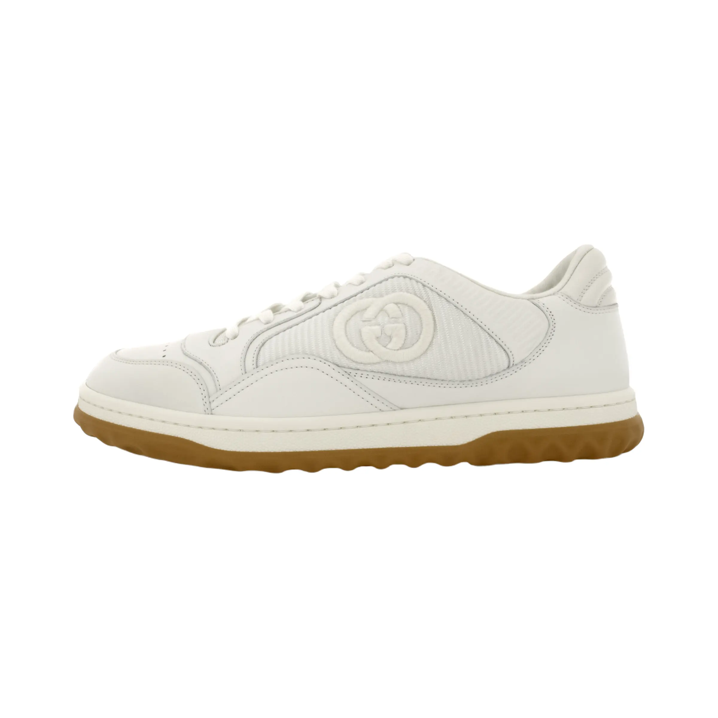 Men's GUCCI MAC80 Fabric Leather Low-Top Lace-Up Fashion Footwear, Beige Sneakers