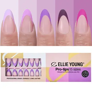 ELLIE YOUNG PRO-TIPS Medium Almond Purple Pastel French Tips, 150pc Press-On Nails Kit – 15 Sizes, Matte Gel Acrylic Look, Soft Gel DIY Extensions