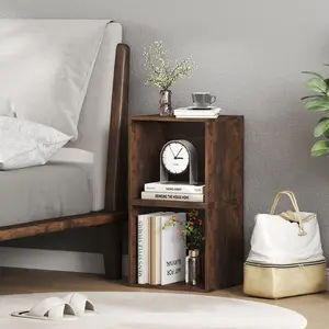 COSTWAY - Cube Storage Organizer Stackable Open Book Shelf Wooden Display Shelving Unit-Rustic Brown