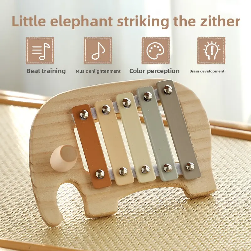 Hands-On & Brain-Teasing Percussion Instrument, 5-Tone Baby Elephant Xylophone, Wooden Educational Musical Early Learning Toy